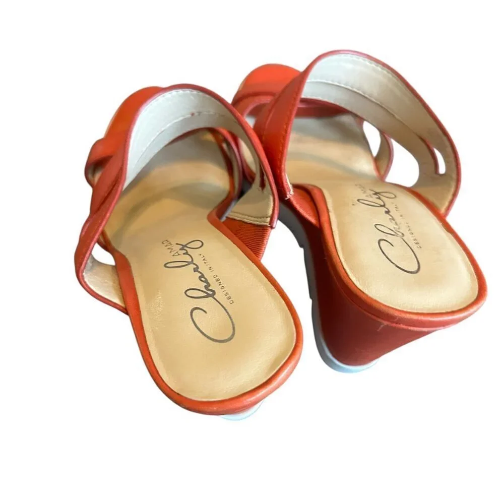 Orange Strappy Wedge Sandals with Chunky White Sole